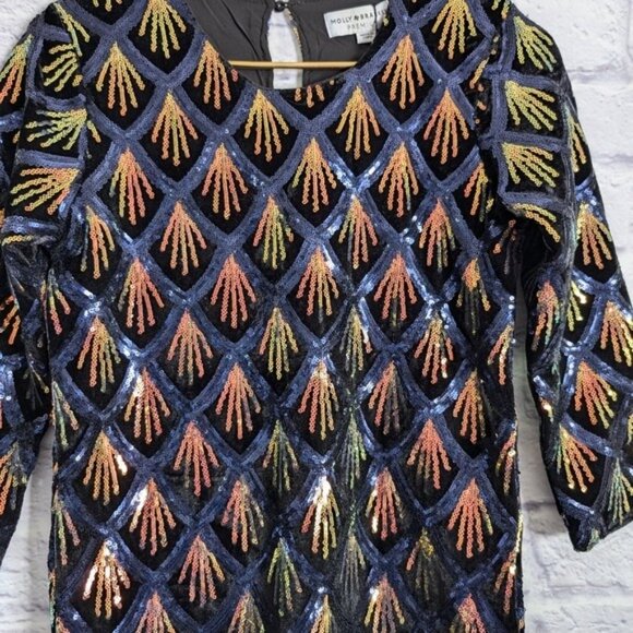 Modcloth Molly Bracken Sequin Dress XS NEW Black Iridescent Holiday Art Deco 20s - Picture 4 of 6